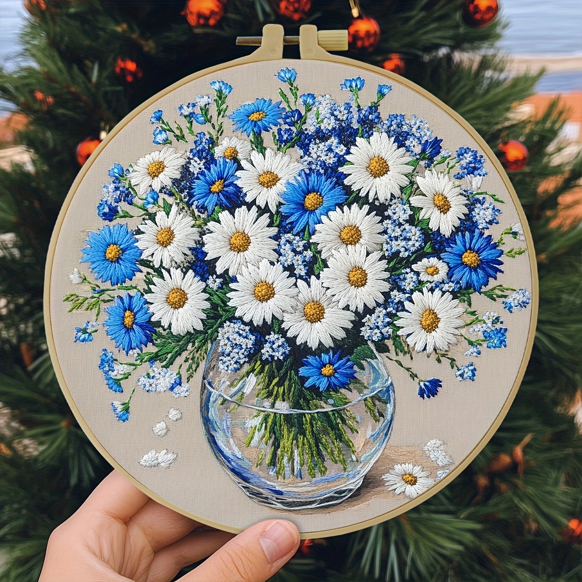 TEMU Kit de broderie 1 pièce DIY de fleurs avec vase rose clair. Parfait pour les passionnés de broderie manuelle débutants, kit est un cadeau idéal
