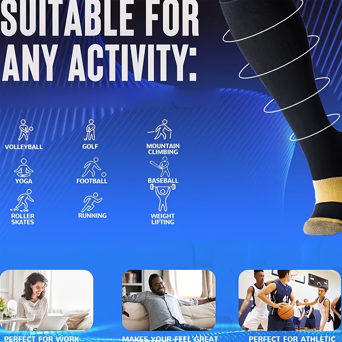 5 Pairs 20-30Mmhg Copper Compression Socks