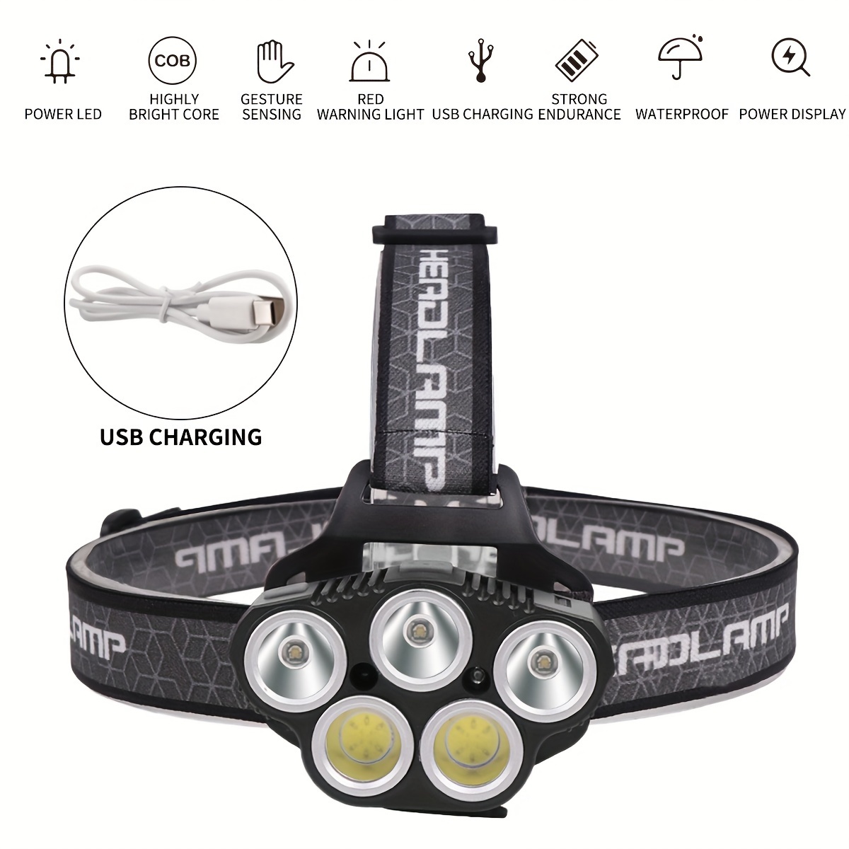 Lanterna Cabeça Led Recarregável USB Corrida Pesca 10 Funções