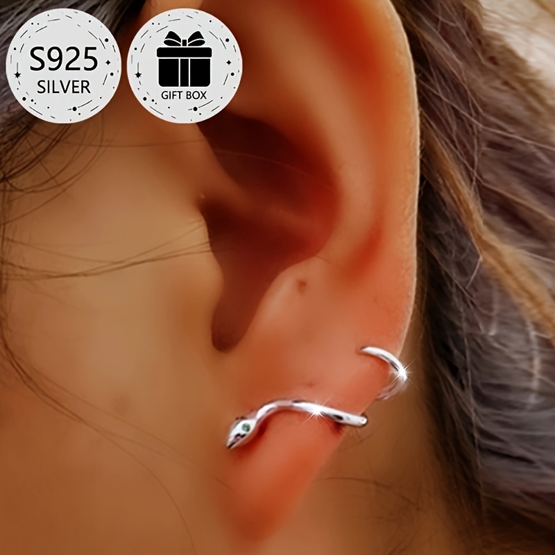 2pcs 925 Silver Snake Shaped Stud Earrings, 0.8g Total Weight, Perfect Gift