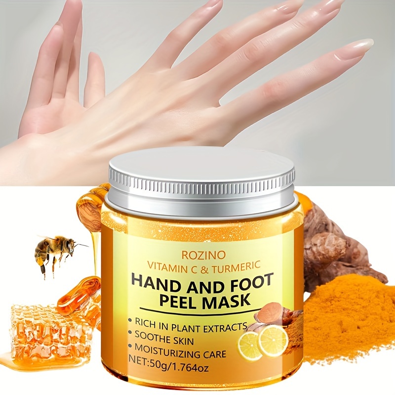 

Rozino Vitamin C & Turmeric Hand Peel Mask - 50g, Moisturizing & Firming, Hypoallergenic With Honey Scent For Soft, Hydrated Skin, Unisex