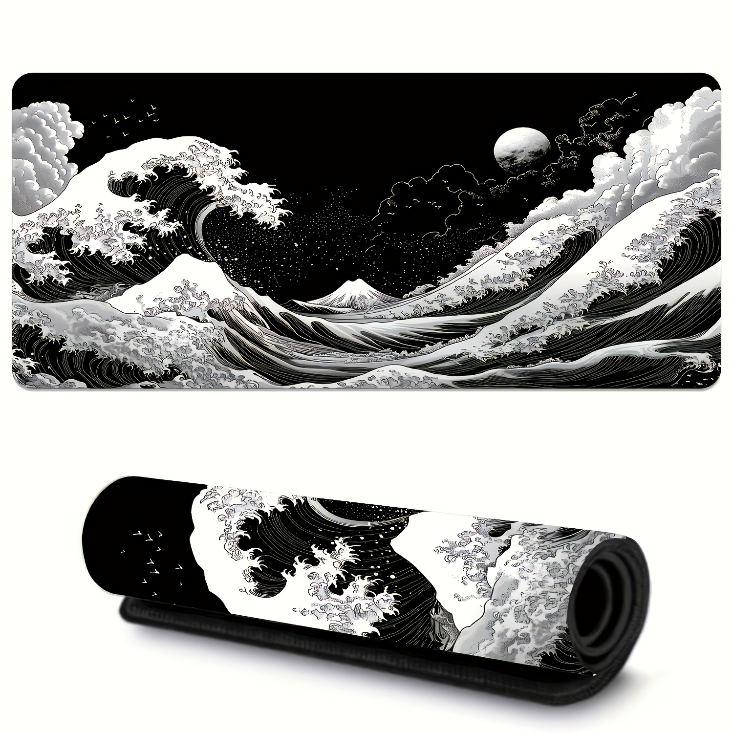 TEMU Extra Large Japanese Gaming Mouse Pad - Ergonomic, Non-slip Rubber Base, Artistic Japanese Scenery Design For Pc And Tablet, Durable , Pc Mouse