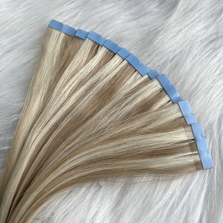 highlight blonde mini tape human hair extensions 12 20 inches long straight   tape in hair extension 10pcs pack details 1