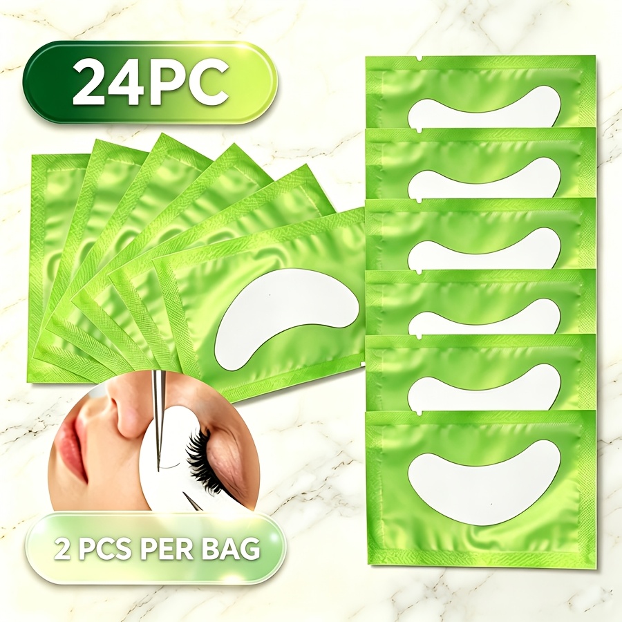 TEMU 24pcs Green Universal Grafting Eye Pads, Eye Universal Use, Moisturizing Hydrogel Eye Pads, Eyelash Extension Companion - Water-, Plant Extract,
