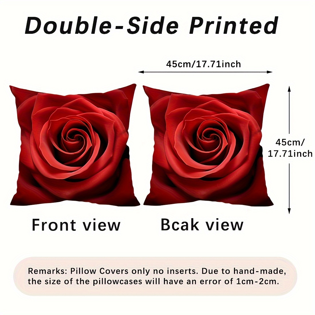 TEMU 1pc Red Rose Decorative Pillow Cover - Soft Polyester, Zipper Closure, Machine Washable, Contemporary Style For Living Room Or Bedroom Decor, Pillow Covers For Living Room