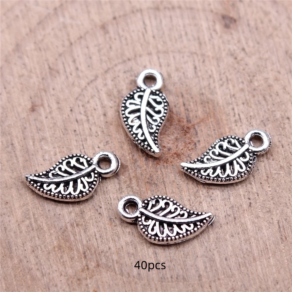40pcs Ancient Silvery Leaf Charm Pendant Vintage Boho Style Leaf Charm Diy Earrings Necklace Bracelet Handmade Craft Jewelry Accessories 10x5mm