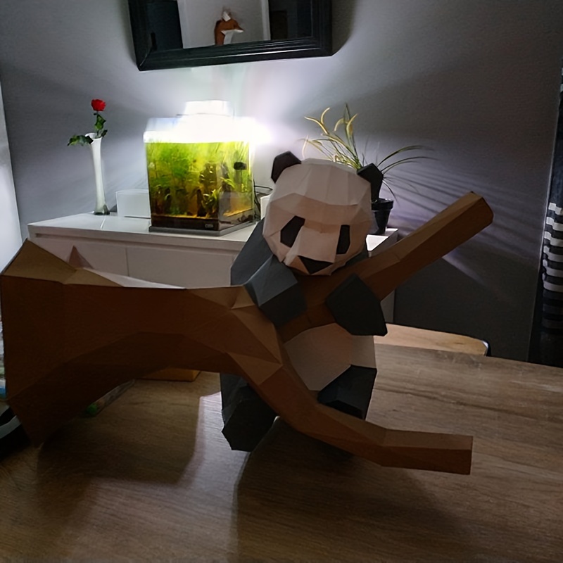 Panda Playing on Tree Trunk Paper Model DIY Decoration