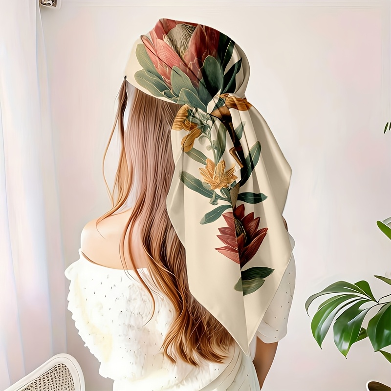 TEMU 1pc Of Elegant And Fashionable Square Scarf Featuring The South African National Flower, The , And The Shield Emblem. A Versatile Fashion