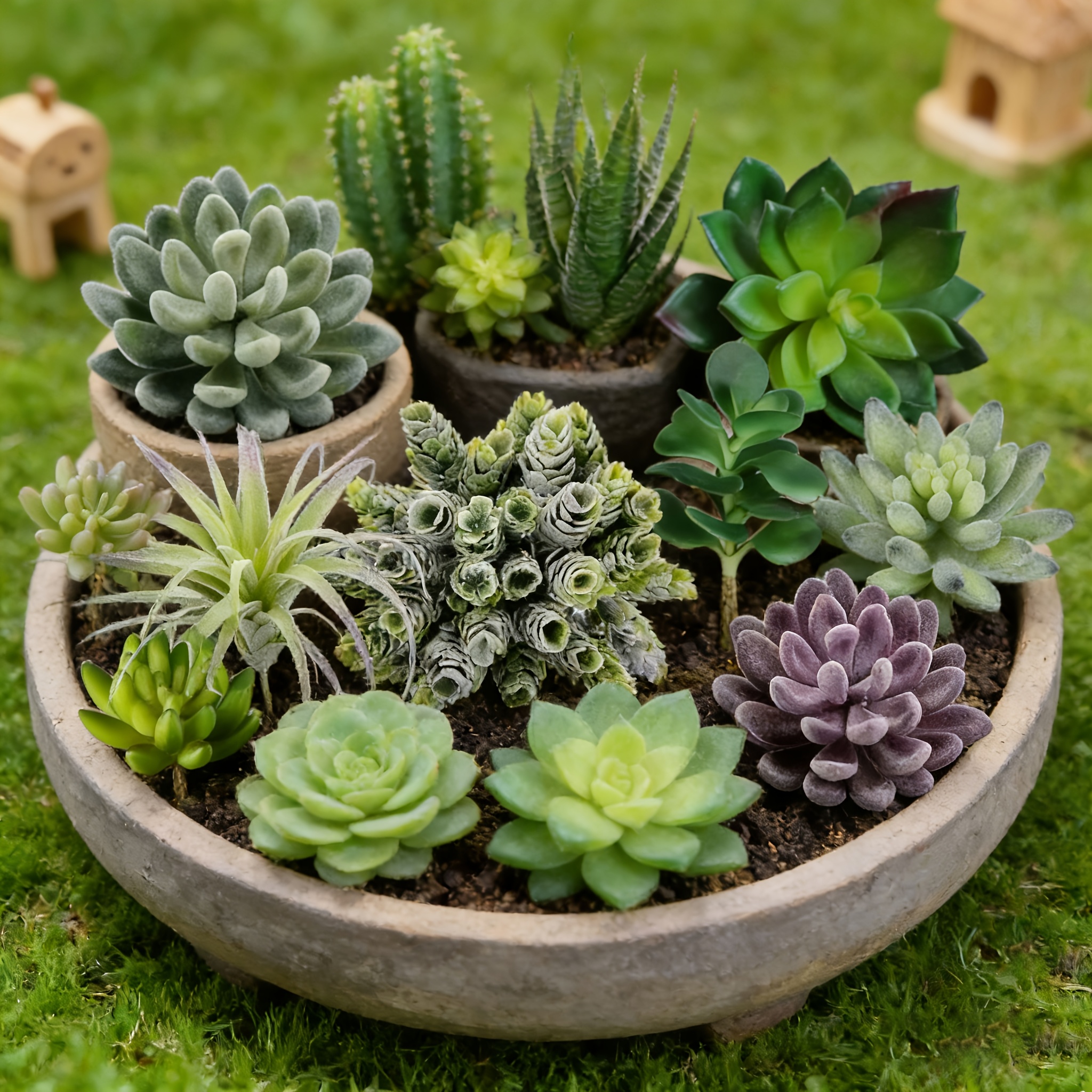 15pcs simulation succulent combination set 15 succulent green plant bonsai decorative additions high simulation no pot   succulent     home desktop decoration floral landscaping materials