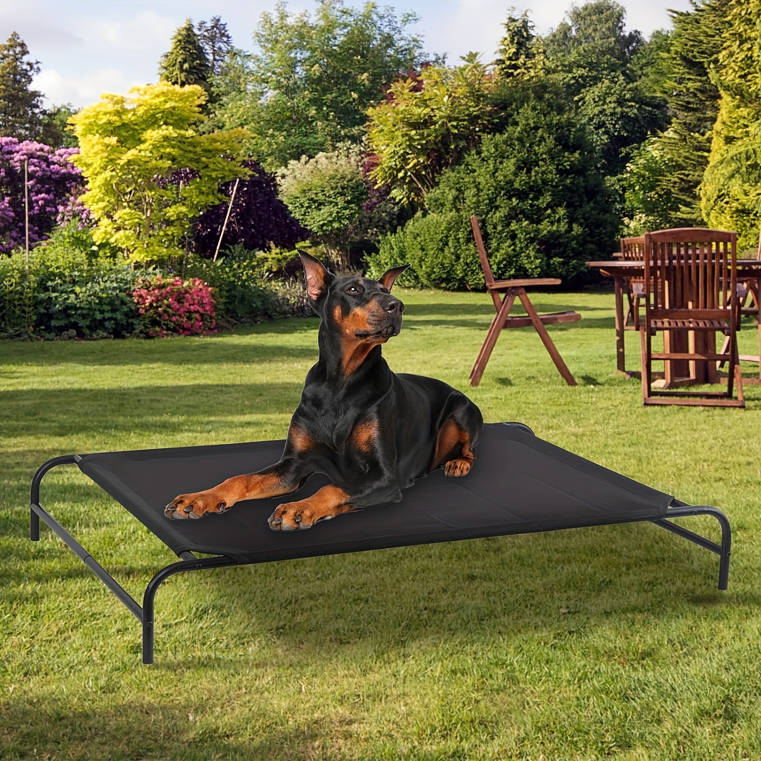 

Cooling Elevated Dog Bed, Large Portable Pet Bed With Breathable Mesh And Non-slip Feet, Suitable For Indoor And Outdoor Use, Easy