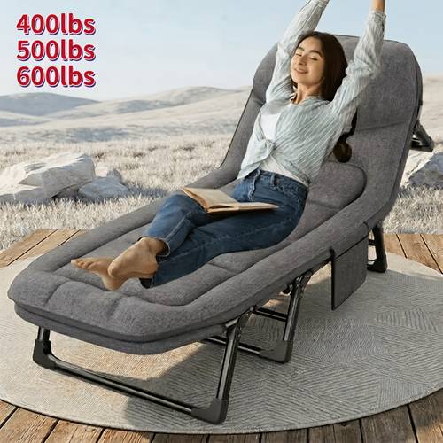 portable outdoor folding camping bed with mattress heavy duty 600lbs capacity carry bag for travel garden patio and yard outdoor