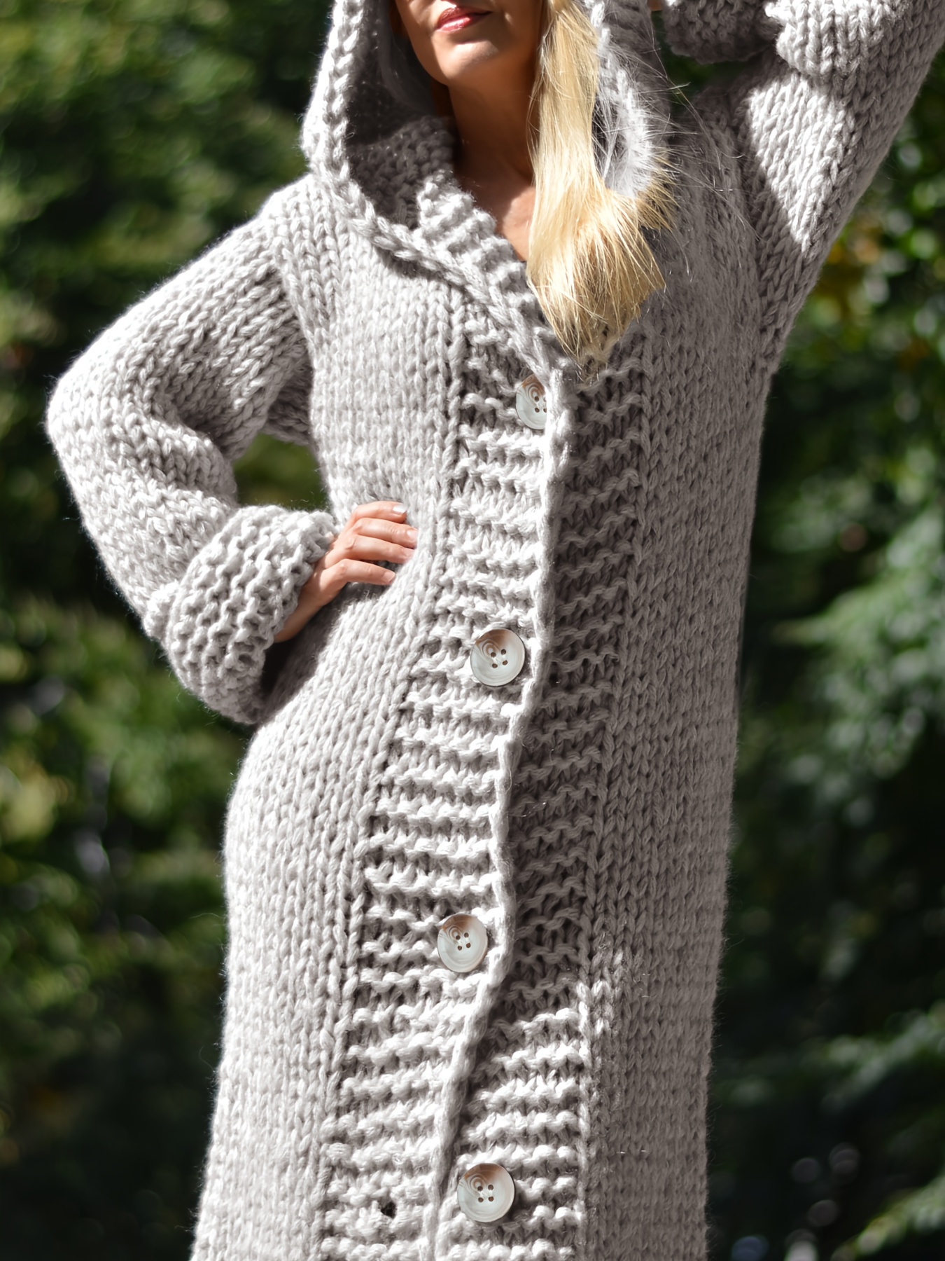 Women's Casual Solid Color Thick Hooded Longline Cardigan with Button Front  Pockets Medium Stretch Fall Winter Warm Coat for Casual Attire, Winter