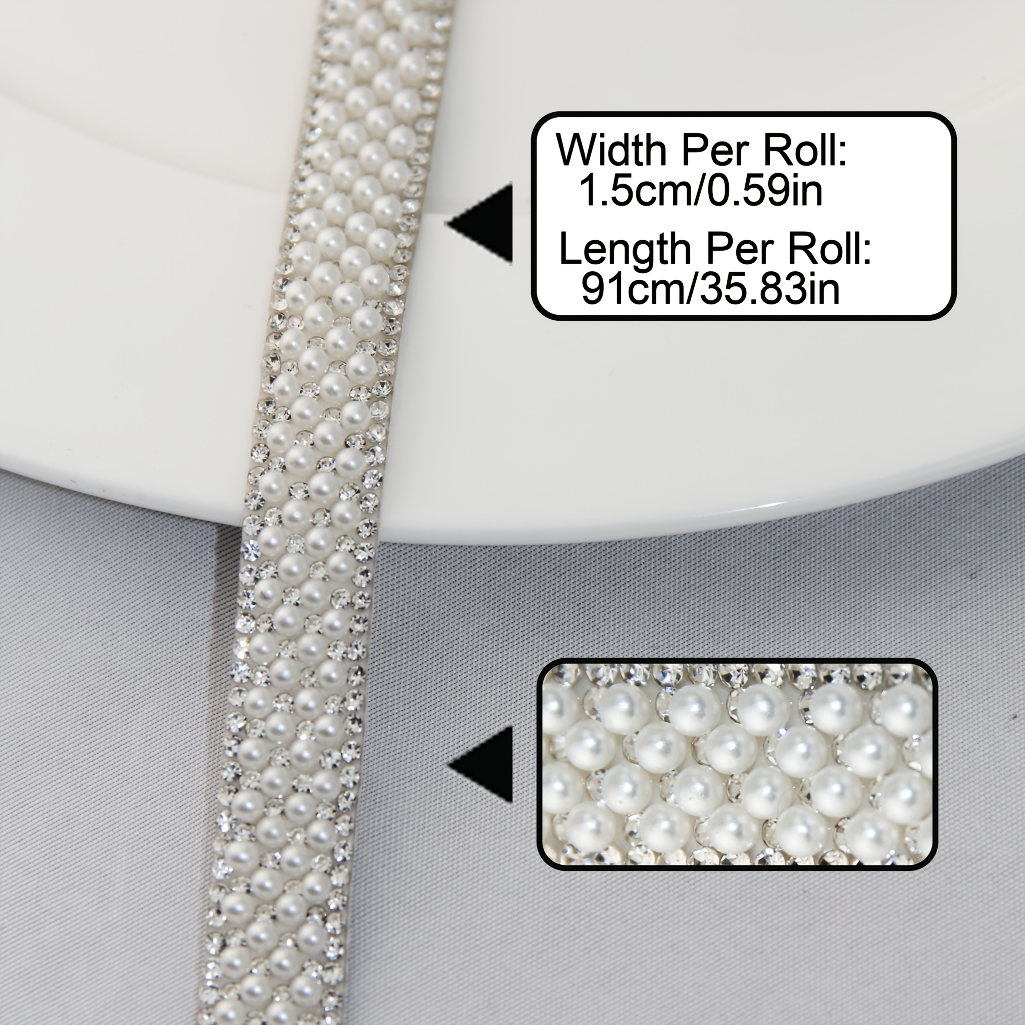 TEMU 1pc Pearl Rhinestone Ribbon Self-adhesive Bling Pearl Wrap Roll Crystal Tape Strips Trim For Decorative, Wedding Dresses, Shoes, Bags, Clothing