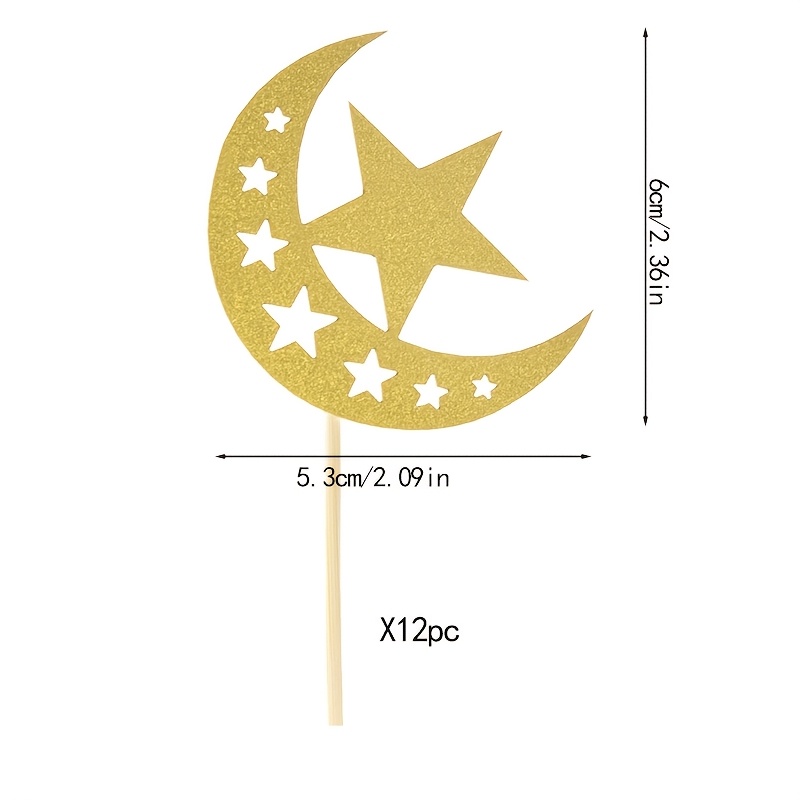 12pcs And Star Eid Cupcake Toppers, Party Supplies, Party Decorations