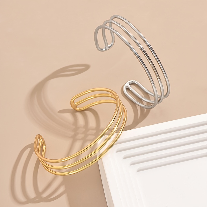 2pcs Women's Plated Multi-Layer Open Bangle Bracelet Set