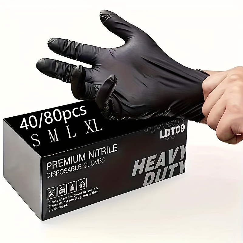 

40pcs/80pcs Black Nitrile Disposable Gloves, Powder & Latex Free, All Season Party Cleaning Gloves For Home, Food Service, Hygiene - No Battery, No Electricity, No Feathers Required