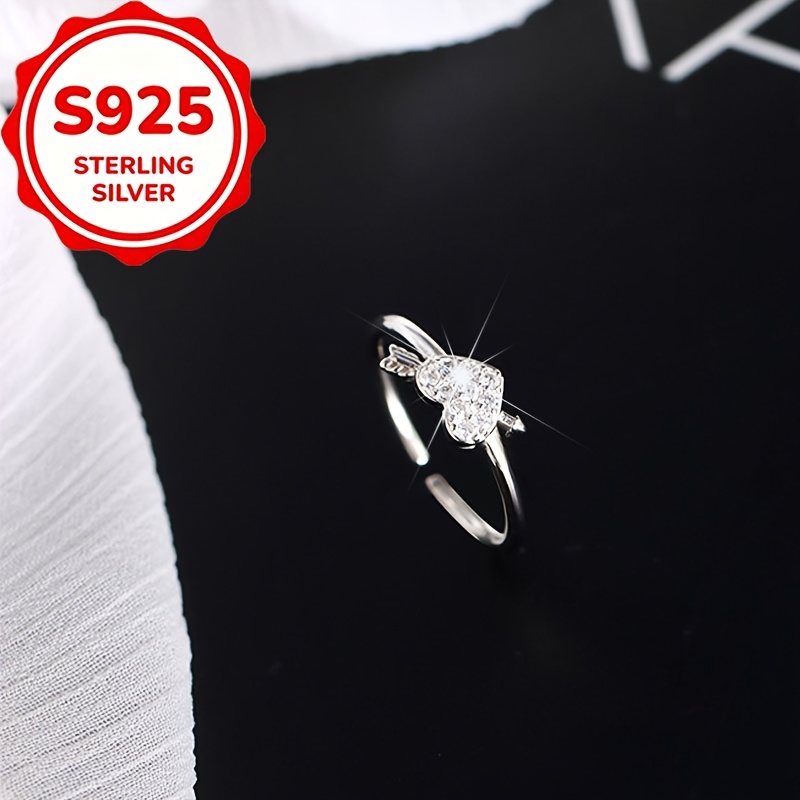 Women's S925 Silver Zirconia Arrow Through Heart Open Ring