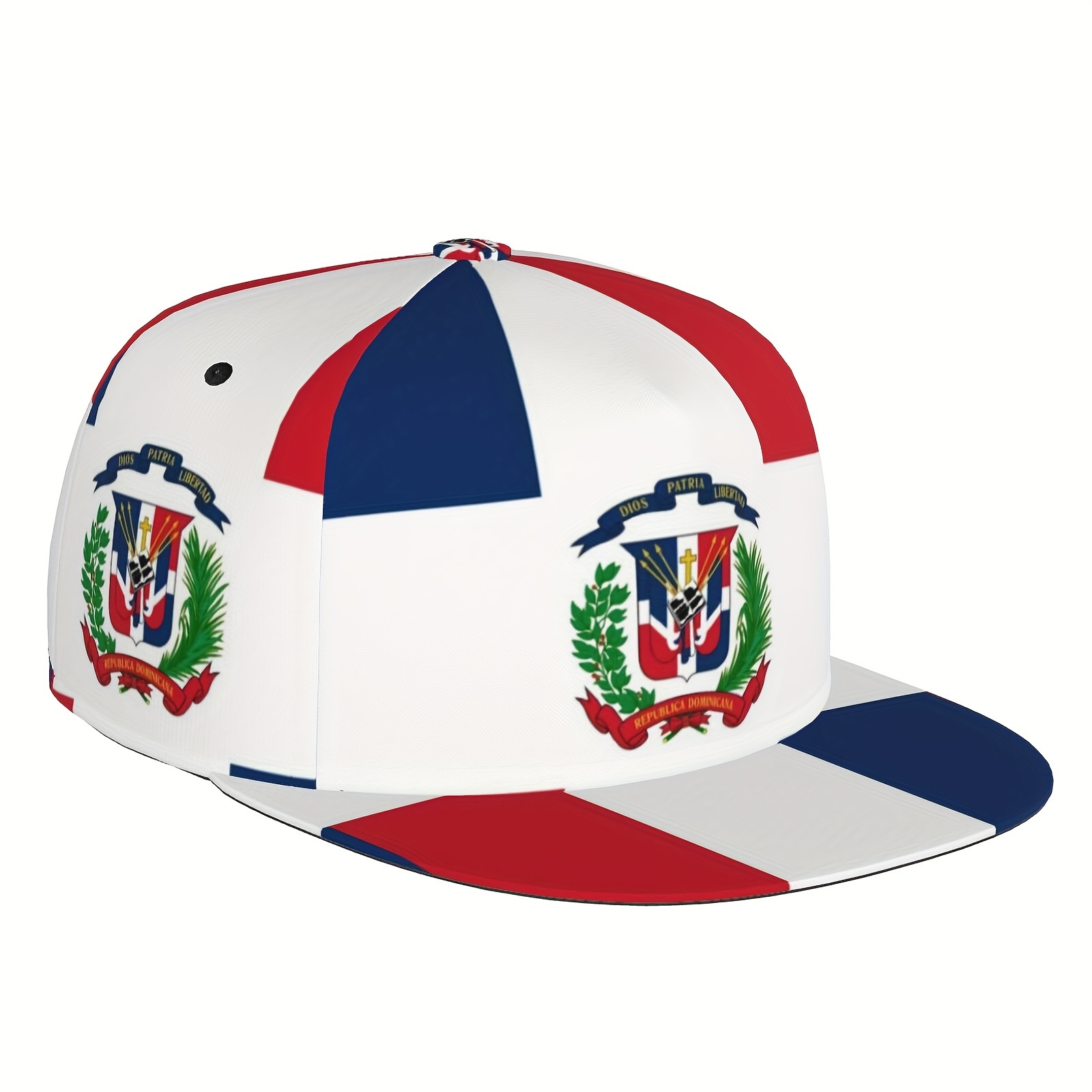 

Cool Hippie Flat Brim Baseball Cap, Flag Of The Dominican Republic Print Punk Trucker Hat, Snapback Hat For Casual Leisure Outdoor Sports, Dance & Skate Boarding