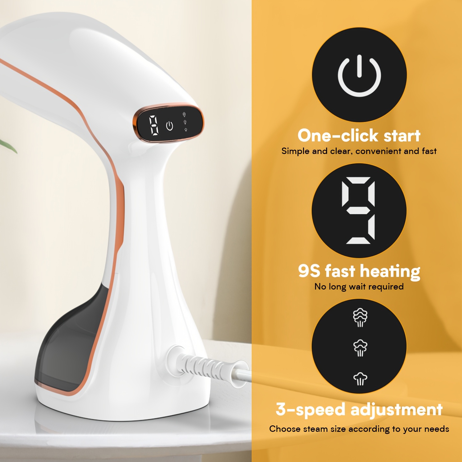 1pc   handheld garment steamer 1780w fast heating 9 second led display touch control 3 steam levels powerful   stain   metal plastic 220 240v eu plug for clothes fabrics details 8