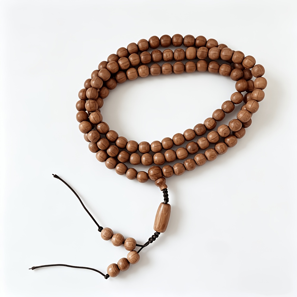 TEMU 108pcs Sandalwood Beads Bracelet Necklace Premium Natural Wooden Meditation And Cultivation Items, With Traditional Tassel Gift Box, An Elegant