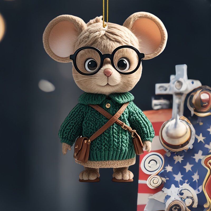 

Acrylic Gentleman Mouse Hanging Ornament, 2d Pendant Decoration For Car Keys, Vehicle Interior, Backpacks, Purses, Christmas Tree Decor - Cute Animal Themed Accessory