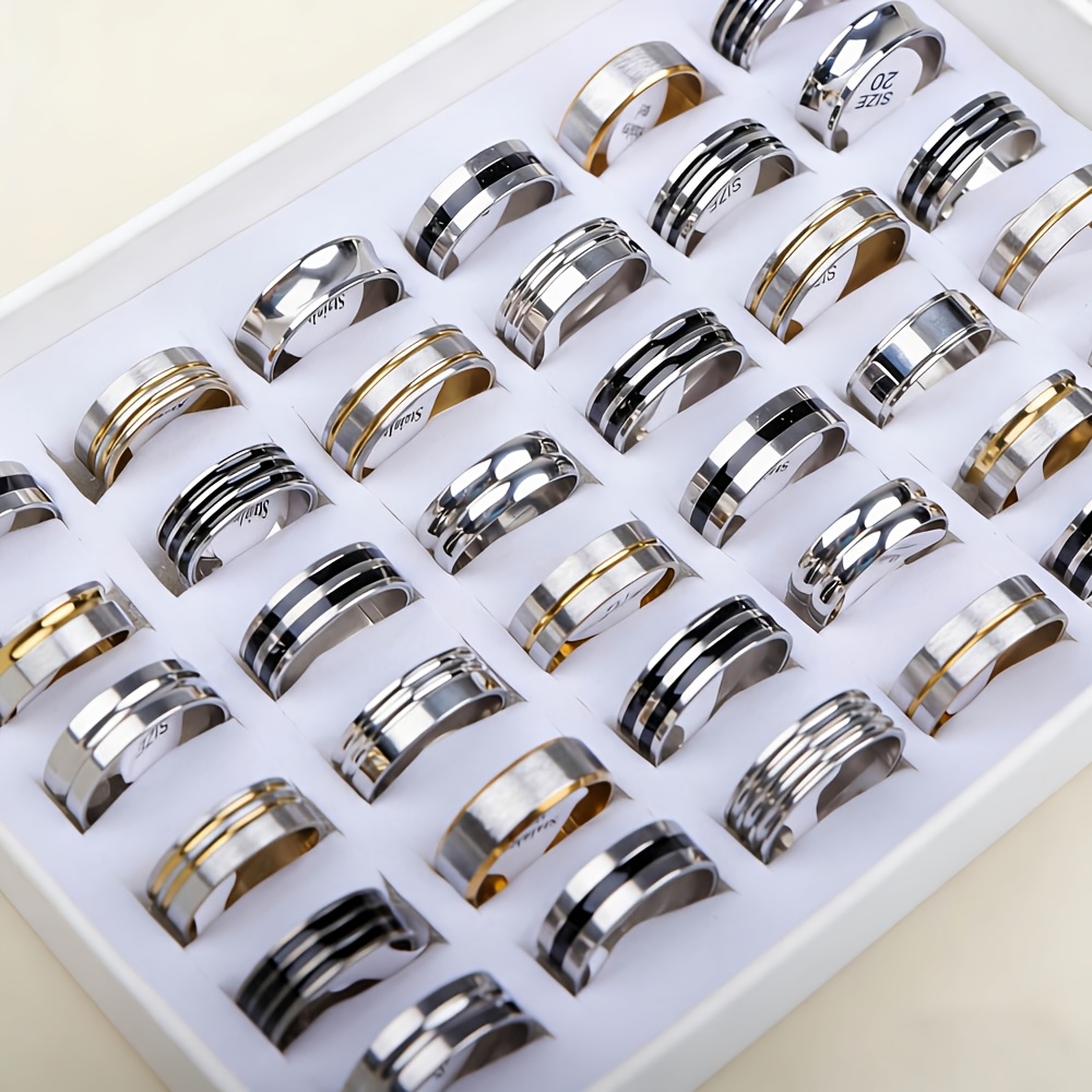 20/35pcs Trendy Stainless Steel Rings, Mixed Styles
