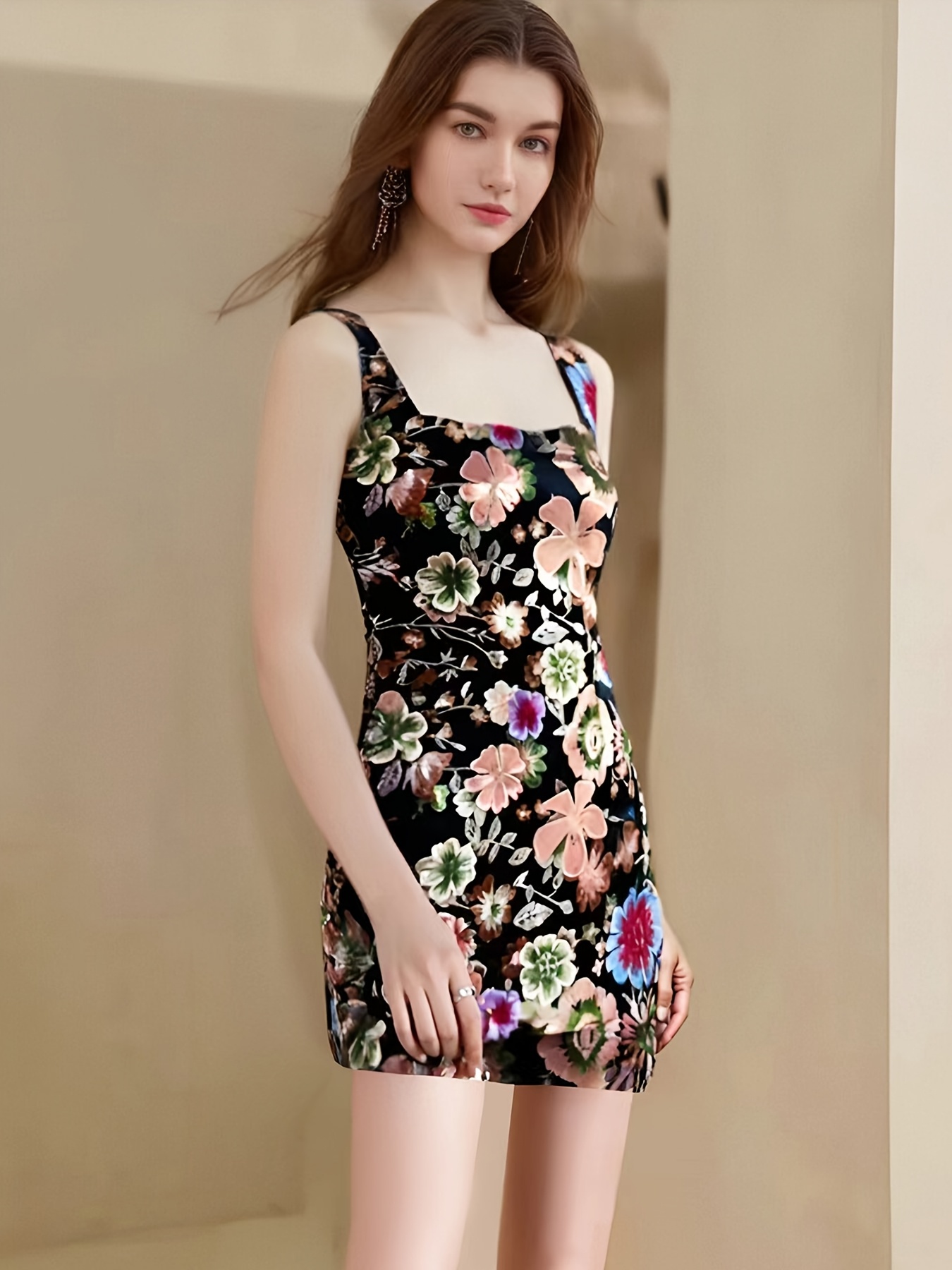 green emerald velvet dress Mesh Dress with Flower openings - T3 main image 1