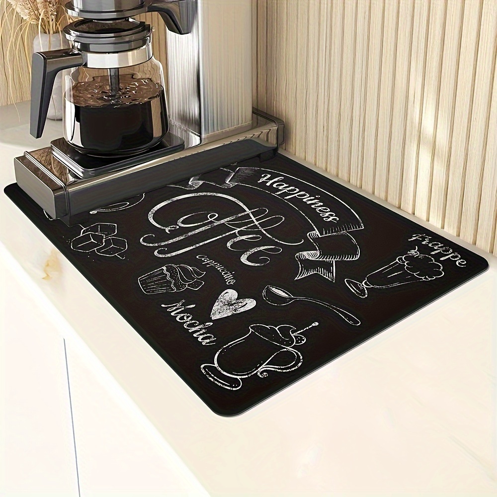 

1pc Coffee-themed Diatomaceous Earth Absorbent Mat, Polyester, Non-slip & Heat-resistant, For Coffee Machine, Kitchen Dishes, Bar, Cup Drying & Tabletop Decor