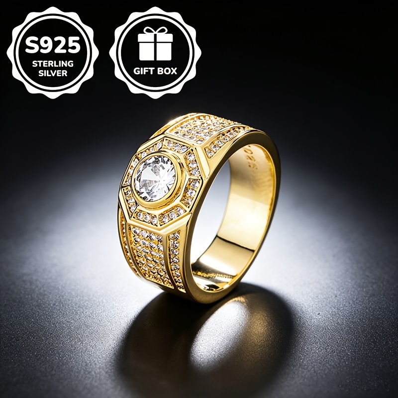 Image of 1pc S925 925 Silver Luxurious Fashion Round Synthetic Synthetic Zircon​ Ring, Unisex, High-end Engagement Proposal Ring, High-quality Jewelry, Suitable For Daily Casual Wear, Hip-hop Style