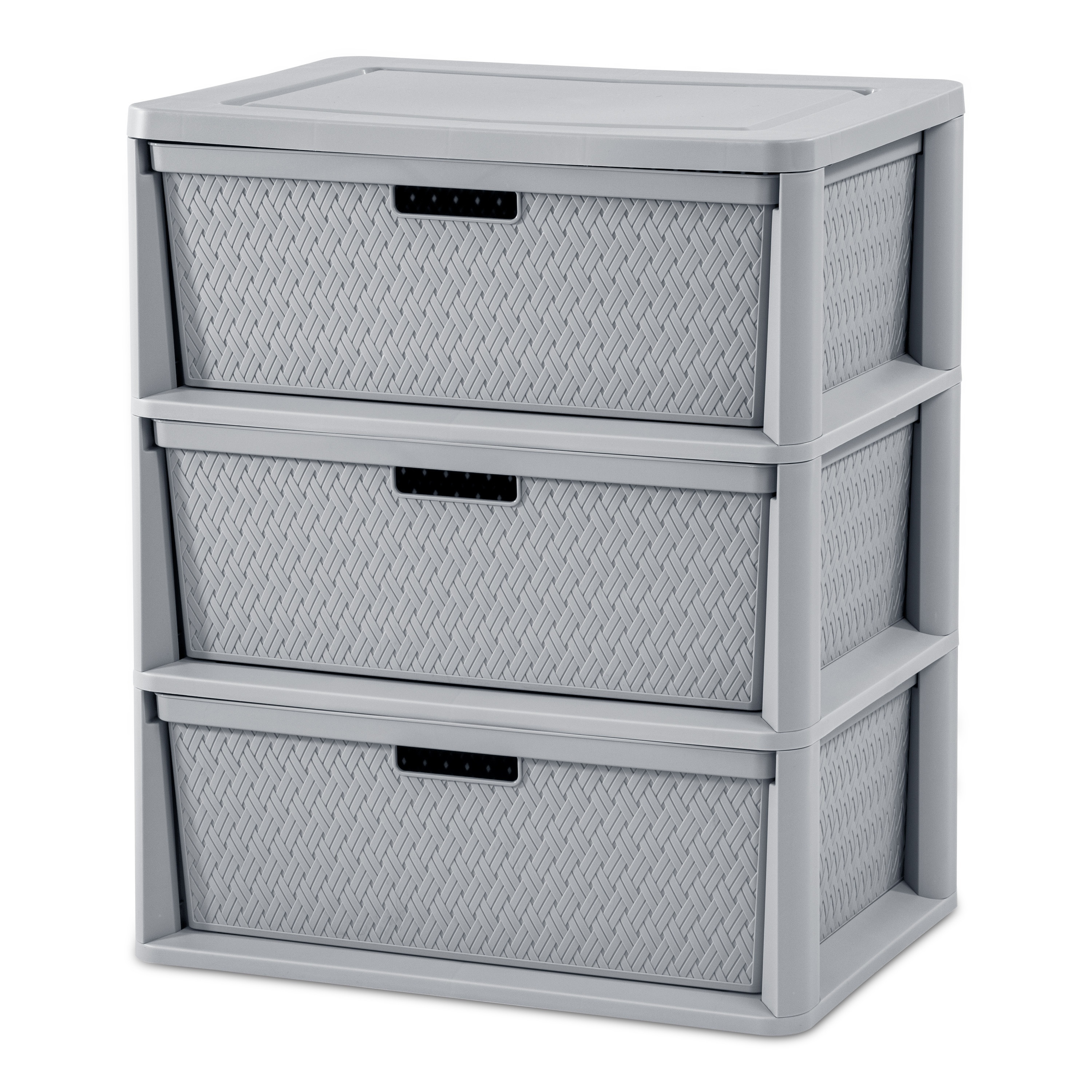 

Spacious 3-drawer Cement Storage Cabinet In Classic Gray - Waterproof, Plastic With Textured Front Panels, Ideal For Organization, Tall Storage Cabinet