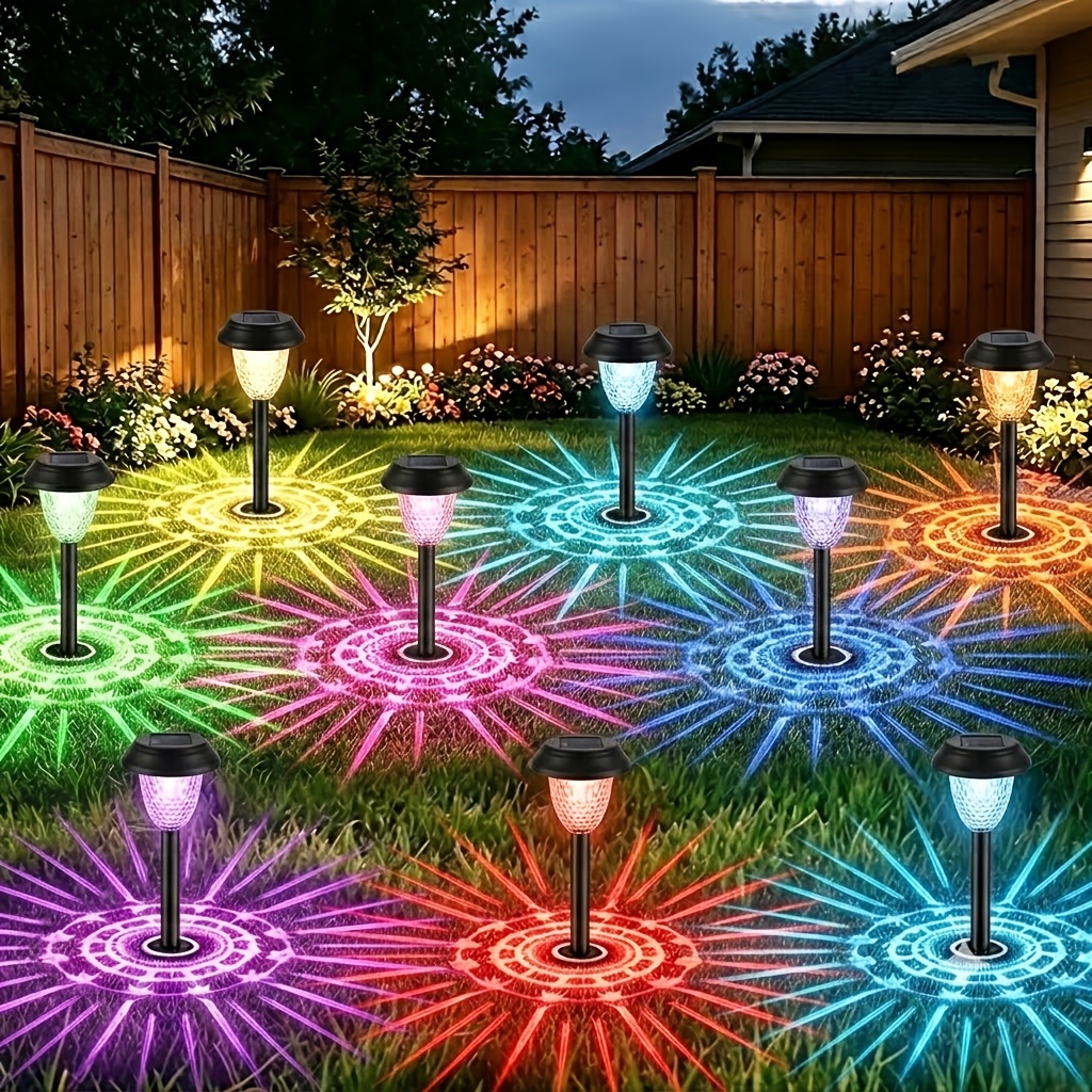 TEMU 10pcs Solar Outdoor Lights, Color Changing & Warm Light Switchable Solar Pathway Lights, Dusk To Dawn Auto Garden Decor For Yard Patio Walkway