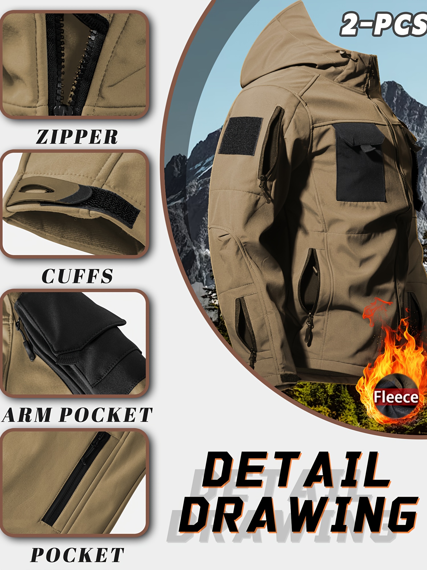 Men's Windproof Hooded Jacket & Insulated Cargo Pants Set