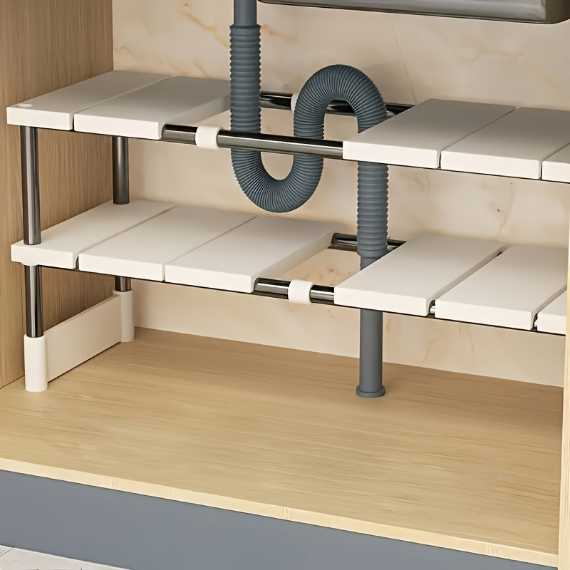 

Adjustable Under Sink Organizer Rack - Space-saving Plastic Shelving For Kitchen And Bathroom Cabinets, Solution