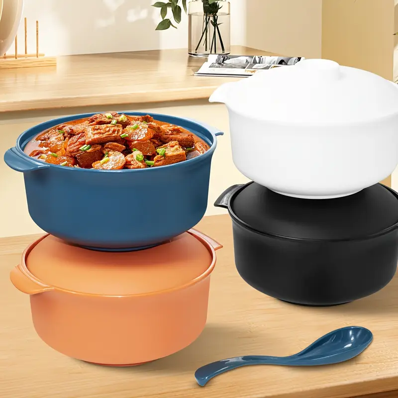 1 set tragbare plastik hot pot schüssel deckel löffel 1200