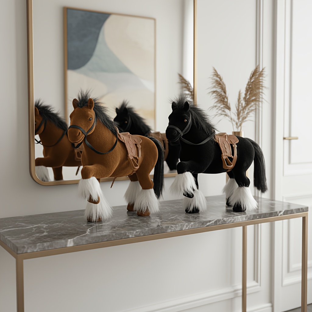 TEMU Collectible Figurines 2pcs Flocked Horse Set, Fully Flocked With Faux Leather Accessories, Meticulously In Multiple Steps With Detailed Design,