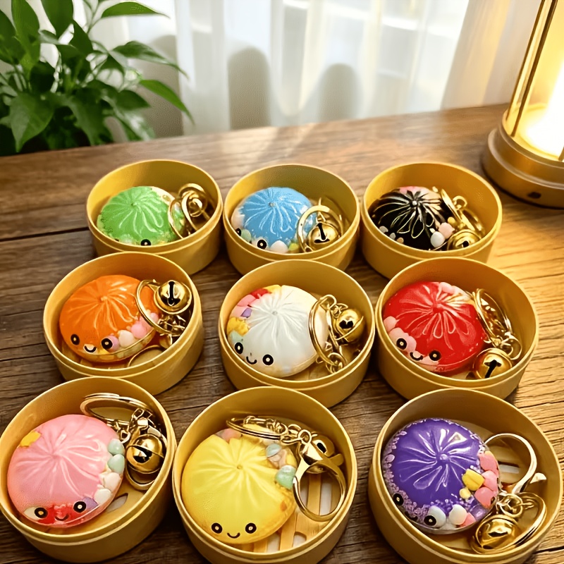 TEMU Cute Acrylic Soup Dumpling Keychain, Food Bag Charm, Mini Chinese Bun Pendant For Purse Backpack Car Keys, Birthday Gift For