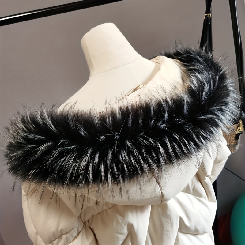 

1pc Elegant Fur Collar Trim - 100% Polyester Knit Fabric, Detachable & Adjustable Fluffy Hood Accessory For Winter Coats, Jackets, Parkas - Hand Washable, Warm & Stylish Outerwear Enhancer