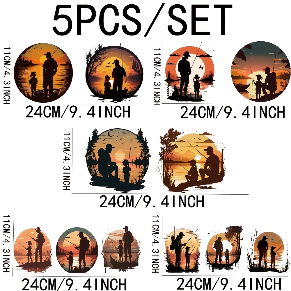 TEMU Ensemble de 5 pour Papa et Fille Pêche au coucher , Emballage de pot en verre de 16OZ, UV DTF Décoratif à haute Convient pour décorer les tasses