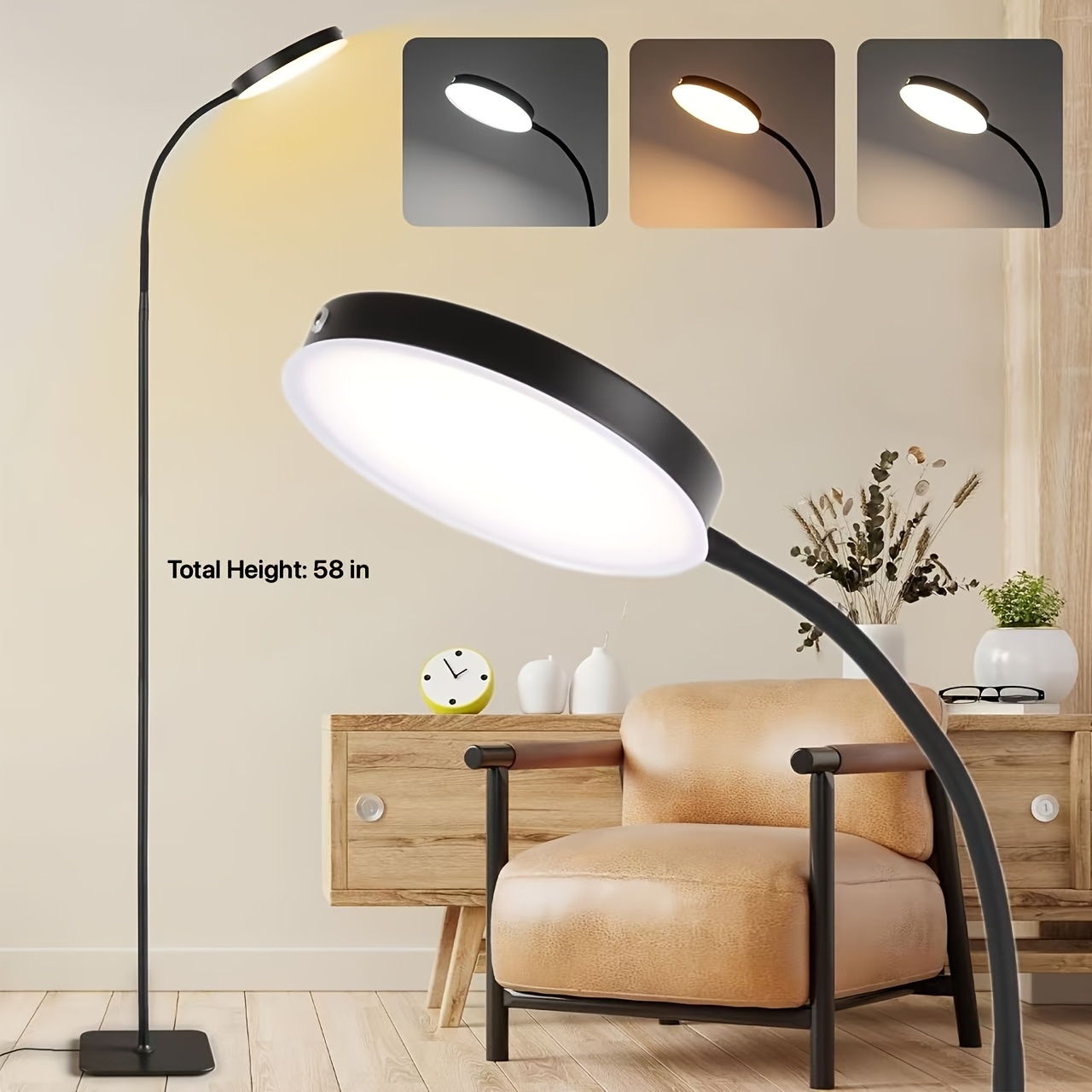 TEMU Floor Lamp, Led Floor Lamp For Living Room, 3 Color Temperatures And 5-level Brightness Adjustment, Button Control Standing Lamp, Adjustable