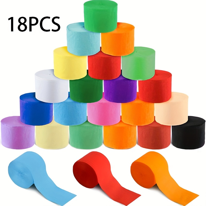 Image of 18 Rolls Of Vibrant Crepe Paper, Measuring 4.5*10m, Colorful Fringed Paper Suitable For Crafts, Wedding And Birthday Party Decorations, Paper Art Supplies