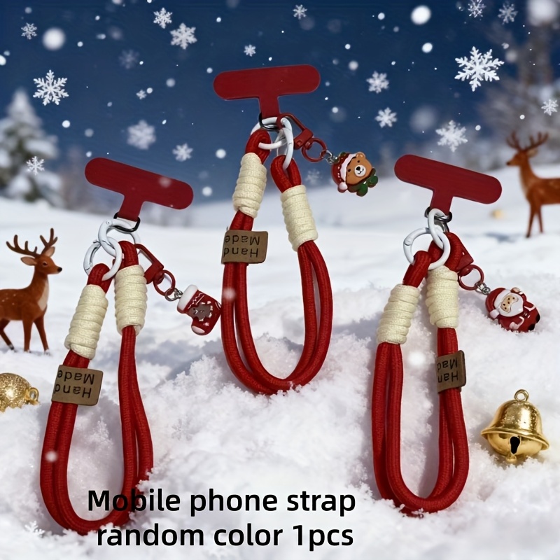 TEMU Cartoon Colorful Christmas Phone Lanyard Wrist Strap! Detachable Pendant With Christmas Tree, Red Socks, Candy Cane, Gift Bag, And Santa Claus