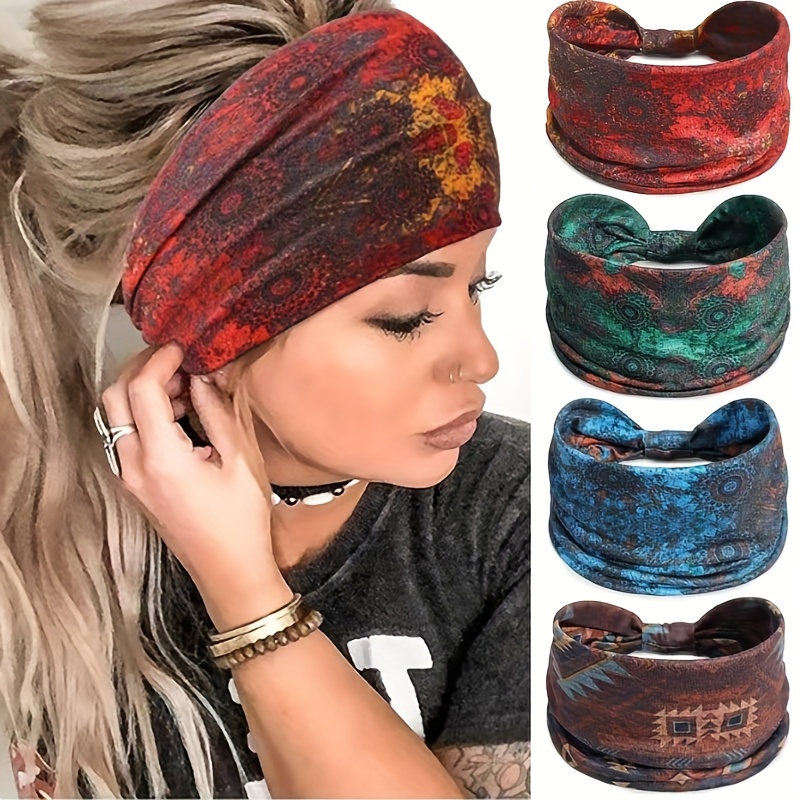 TEMU 4/2 Bohemian Style Headbands, Women's Fashionable Hair Accessories, Non Slip Breathable Elastic Headscarves, Used For Running, Sports, Yoga,