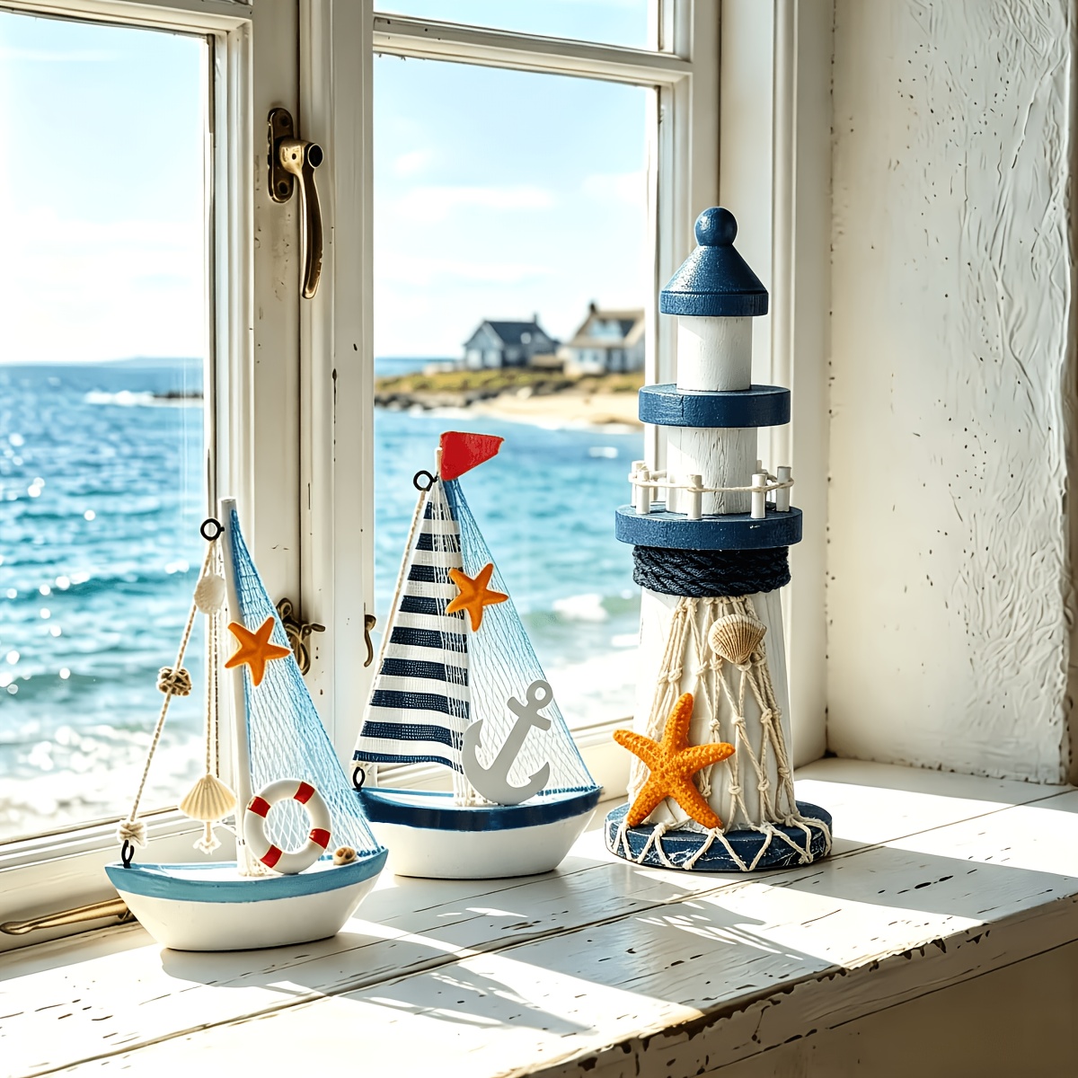Image of 3pcs - A Lighthouse-themed Decorative Ornament With , A Nautical-themed Desktop Ornament Suitable For Beach And Coastal Home Decor, And For Living Rooms And Offices - A Small Ornament