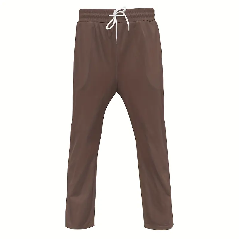 2025 autumn new khaki brown color block minimalist pattern mens casual sportswear set fashion trendy half zip crew neck pullover long sleeve tee athletic leisure joggers for daily wear sports walking commuting Product details 4