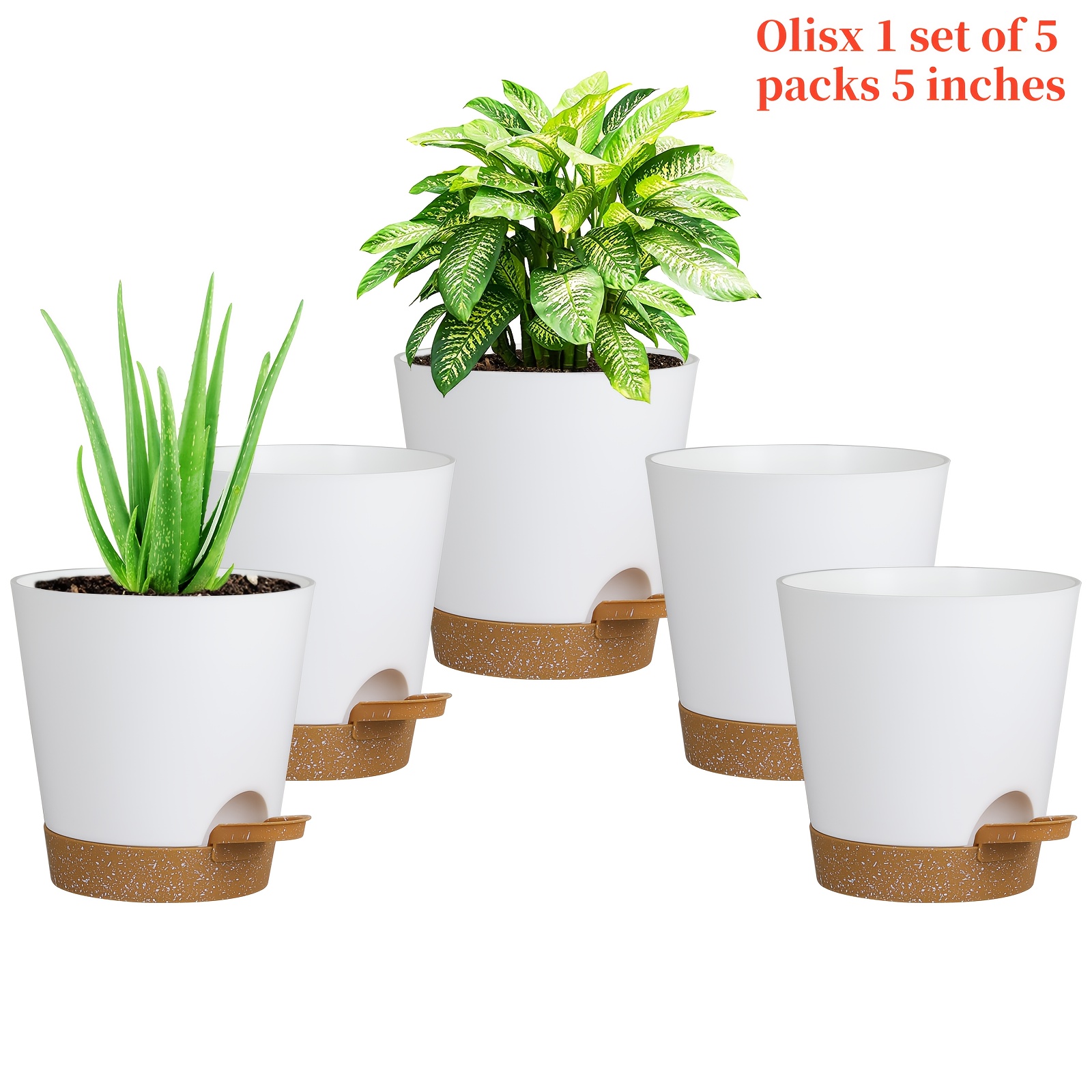 

Olisx-h1405-5 Set Of 5 Automatic Watering Flower Pots, 5 Inches (approximately 12.7 Cm) With Drainage Holes And Trays, Modern African Violet Pots, Suitable For Home Gardens.