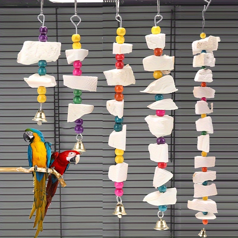 

1pc Bird Chew Toy With 2/3/5/8/12pcs Cuttlefish Bone Skewers Toys For Birds, Hanging Bird Molar Toys, Colored Bead Parrot Gnawing Toys, Bird Cage Supplies