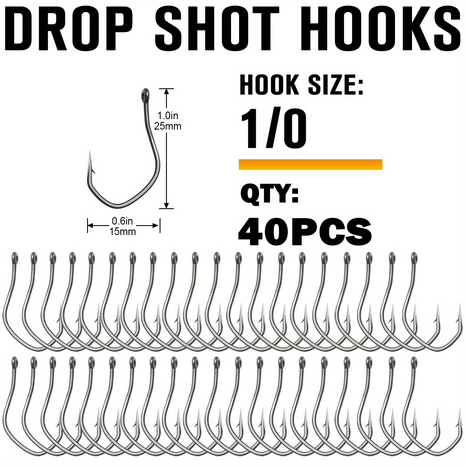 E-shop Dovesun 40 Stück Haken Split Shot oder Drop Shot Angelhaken für Barsch Zander, Größe 1# 1/0 2/0 3/0