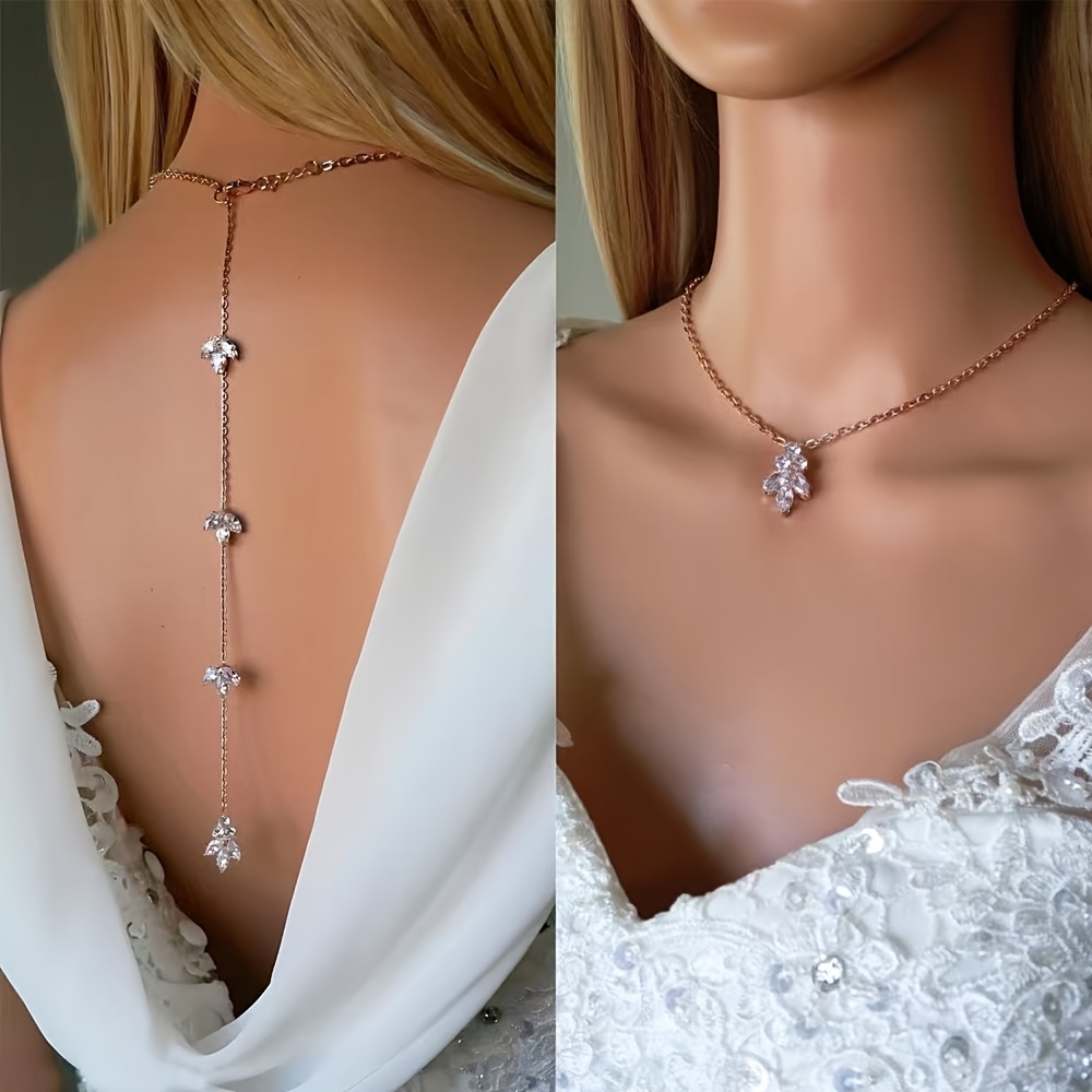 Women’s Wedding Body Chain Necklace – Rhinestone Back Jewelry for Brides &amp;#38; Formal Events
