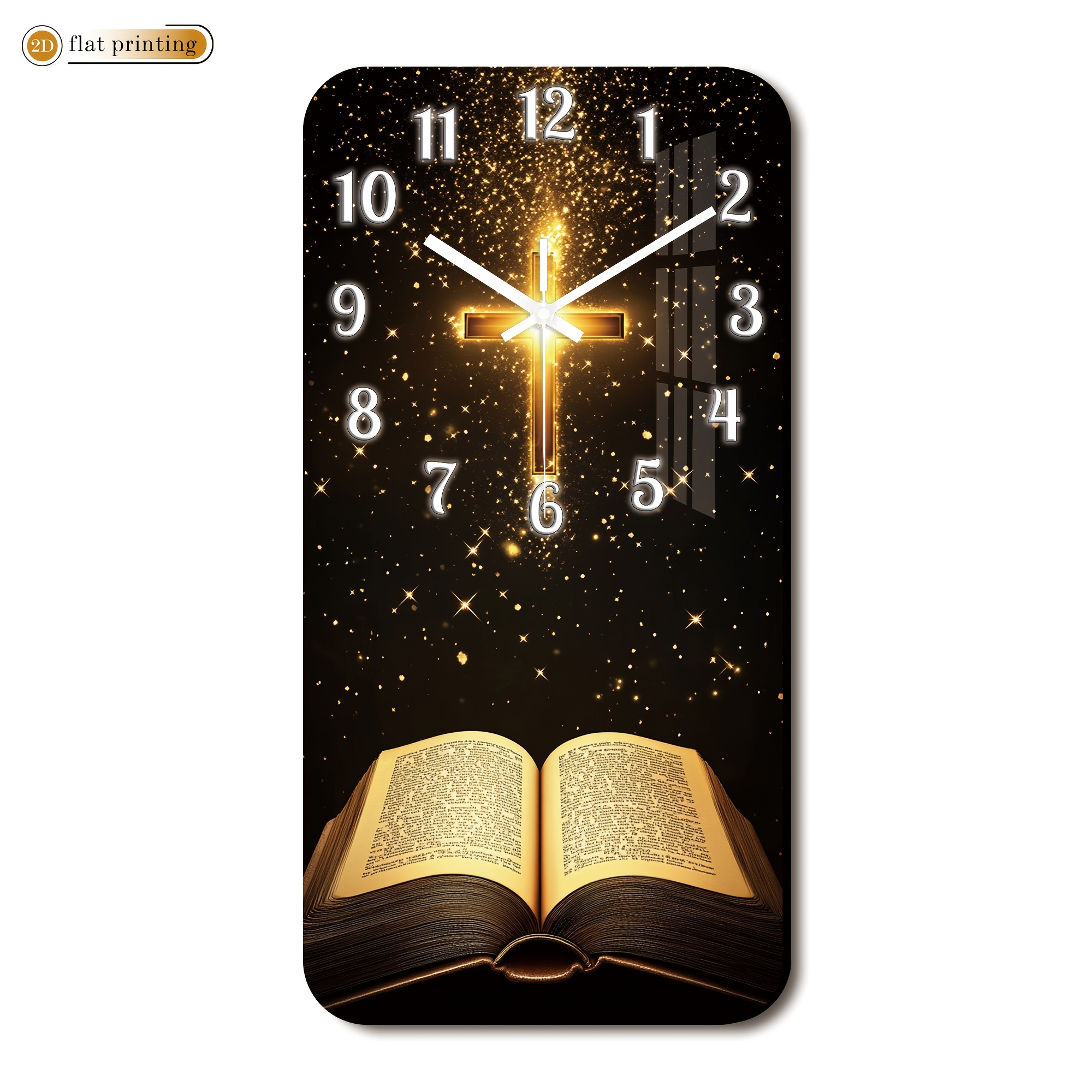 TEMU A Religious Cross-shaped Wall Clock Featuring An Design, This Wooden Rectangular Silent Clock Is Suitable For Home Use. It Has A 2d Printed