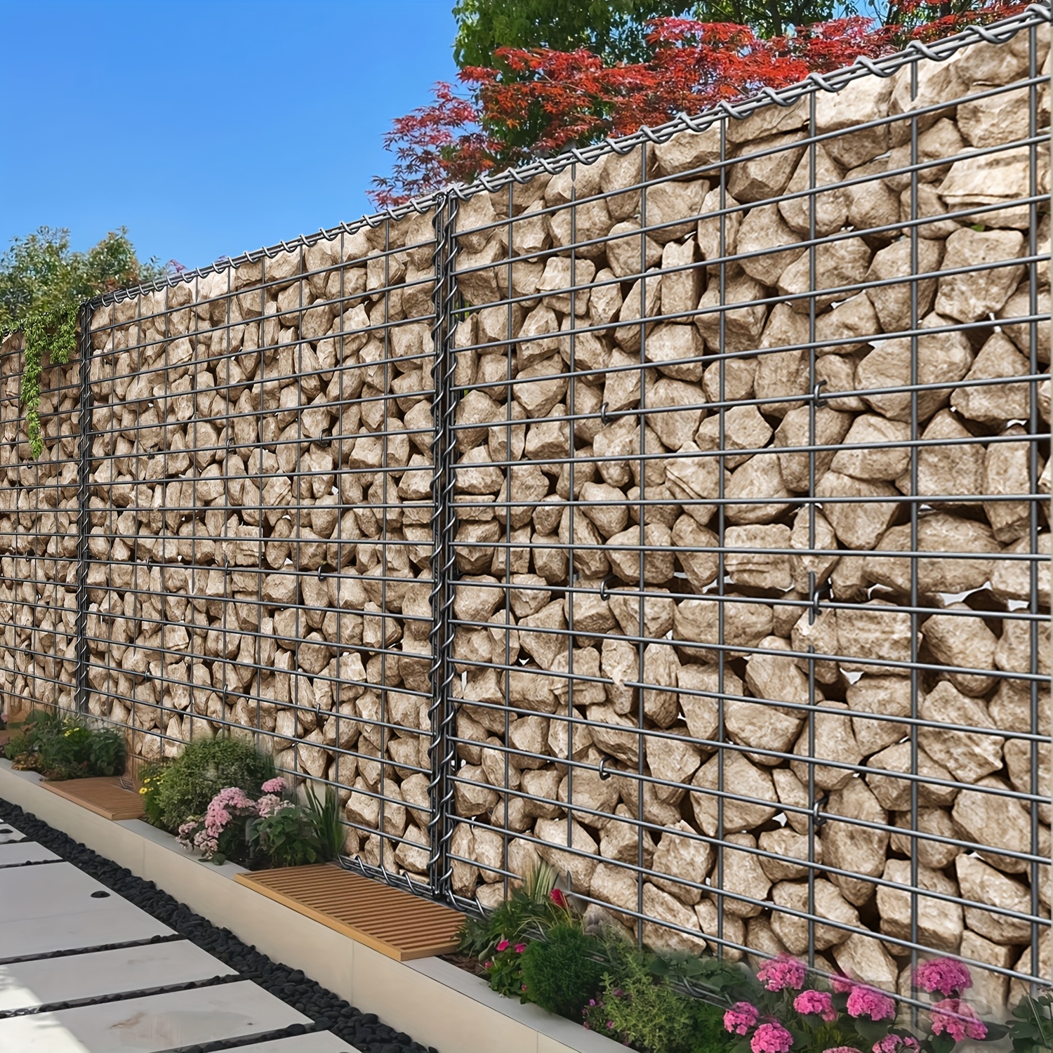 Gabions, Metal Gabion Cage Basket With 5 X 10cm Mesh For Stones, Garden Fence Wall Partition, 100 X 90 X 30cm, Silvery